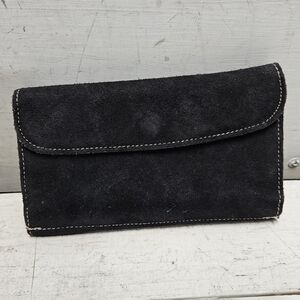 Vintage black black suede leather womens wallet card slots coin purse 80s 90s